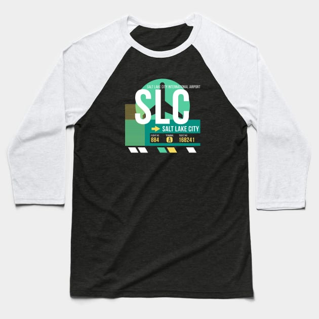 Salt Lake City (SLC) Airport // Retro Sunset Baggage Tag Baseball T-Shirt by Now Boarding